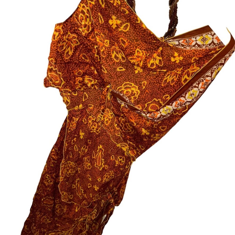 Poupette St. Barth Island indonesian Batik brown orange halter dress cov… - Picture 6 of 8